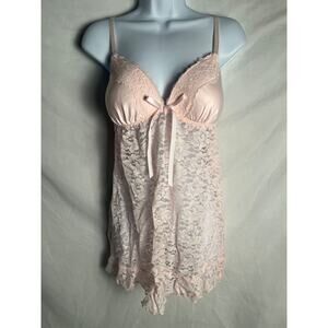 APT 9 Pink Lace Babydoll Chemise Medium Sheer Lingerie Adjustable Straps